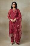 Buy_SHASHA GABA_Maroon Silk Organza Embroidered Floral Round Thread Kurta Pant Set _Online_at_Aza_Fashions