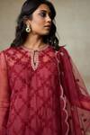 SHASHA GABA_Maroon Silk Organza Embroidered Floral Round Thread Kurta Pant Set _at_Aza_Fashions
