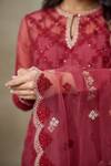 Buy_SHASHA GABA_Maroon Silk Organza Embroidered Floral Round Thread Kurta Pant Set 