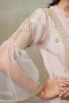 Buy_SHASHA GABA_Pink Denim, Silk Organza, Linen Zari, Sequins, Embroidery Round Jacket Kurta Set _Online_at_Aza_Fashions