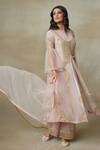 Buy_SHASHA GABA_Pink Denim, Silk Organza, Linen Zari, Sequins, Embroidery Round Jacket Kurta Set 
