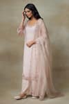 SHASHA GABA_Pink Silk Organza Embroidery, Beads Scoop Neck Placement Floral Kurta Set _Online_at_Aza_Fashions