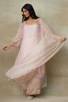 Shop_SHASHA GABA_Pink Silk Organza Embroidery, Beads Scoop Neck Placement Floral Kurta Set _Online_at_Aza_Fashions
