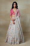 SHASHA GABA_Grey Chamundi Silk Embroidered Floral Blunt V Bridal Lehenga Set _at_Aza_Fashions