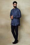 Shasha Gaba_Blue Silk Pearls, Embroidery Geometric Pattern Short Kurta _Online_at_Aza_Fashions