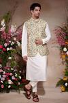 Buy_SHASHA GABA_Green Silk Embroidery Floral Print Nehru Jacket _at_Aza_Fashions