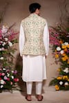 Shop_SHASHA GABA_Green Silk Embroidery Floral Print Nehru Jacket _at_Aza_Fashions