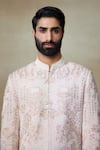 SHASHA GABA_Pink Silk Hand Embroidered Cut Dana Floral Zari Sherwani _Online_at_Aza_Fashions