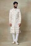 Buy_SHASHA GABA_Pink Silk Hand Embroidered Sequin Floral Jaal Sherwani _at_Aza_Fashions