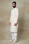 SHASHA GABA_Pink Silk Hand Embroidered Sequin Floral Jaal Sherwani _Online_at_Aza_Fashions