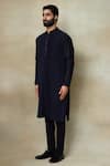 Buy_SHASHA GABA_Black Silk Chevron Pintucks Kurta  _Online_at_Aza_Fashions