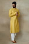 SHASHA GABA_Yellow Silk Embroidery Sequin Stripes Kurta _at_Aza_Fashions