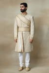 Buy_SHASHA GABA_Gold Silk Embroidery Dabka Fleur Sherwani  _at_Aza_Fashions