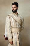 SHASHA GABA_Gold Silk Embroidery Dabka Fleur Sherwani _Online_at_Aza_Fashions