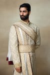 Shop_SHASHA GABA_Gold Silk Embroidery Dabka Fleur Sherwani _Online_at_Aza_Fashions