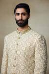 SHASHA GABA_Gold Silk Embroidery Dabka Fleur Sherwani  _at_Aza_Fashions