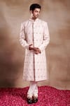 Buy_SHASHA GABA_Pink Silk Embroidery Dabka Crest Zari Sherwani  _at_Aza_Fashions