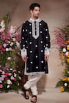 Buy_SHASHA GABA_Black Silk Embroidery Resham Starburst Thread Kurta  _at_Aza_Fashions