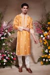 Buy_SHASHA GABA_Yellow Silk Embroidery Resham Floral Thread Kurta _at_Aza_Fashions