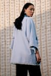 Shop_POOJA SHROFF_Blue Denim Stripe Pattern Collar Bell Sleeve Shirt _at_Aza_Fashions