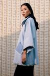 POOJA SHROFF_Blue Denim Stripe Pattern Collar Bell Sleeve Shirt _Online_at_Aza_Fashions