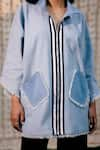 Buy_POOJA SHROFF_Blue Denim Stripe Pattern Collar Bell Sleeve Shirt _Online_at_Aza_Fashions