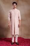 Buy_SHASHA GABA_Pink Silk Embroidery Resham Pintucked And Damask Kurta _at_Aza_Fashions