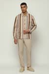 Buy_Abraham & Thakore_Multi Color 100% Cotton Engineered Twill Stripes Woven Balance Jacket _at_Aza_Fashions