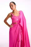 Shop_Namrata Joshipura_Fuchsia Viscose Satin Hand Embellished Rosa Baroque Pre-draped Saree With Blouse _at_Aza_Fashions