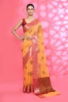 Buy_Nazaakat by Samara Singh_Orange Cotton Silk Woven Floral Dot Pattern Saree With Running Blouse Piece_at_Aza_Fashions