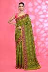 Buy_Nazaakat by Samara Singh_Green Cotton Silk Woven Floral Blossom Pattern Saree With Running Blouse Piece_at_Aza_Fashions