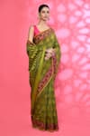 Buy_Nazaakat by Samara Singh_Green Cotton Silk Woven Floral Blossom Pattern Saree With Running Blouse Piece_Online_at_Aza_Fashions