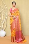 Buy_Nazaakat by Samara Singh_Yellow Cotton Silk Woven Floral Banarasi Jaal Saree With Running Blouse_at_Aza_Fashions