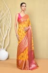 Buy_Nazaakat by Samara Singh_Yellow Cotton Silk Woven Floral Banarasi Jaal Saree With Running Blouse_Online_at_Aza_Fashions