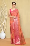 Buy_Nazaakat by Samara Singh_Orange Cotton Silk Woven Floral Pattern Saree With Running Blouse_at_Aza_Fashions