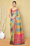 Buy_Nazaakat by Samara Singh_Multi Color Saree Banarasi Cotton Silk Woven Geometric With Running Blouse_at_Aza_Fashions