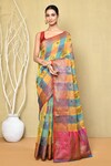 Buy_Nazaakat by Samara Singh_Multi Color Saree Banarasi Cotton Silk Woven Checks With Running Blouse_at_Aza_Fashions