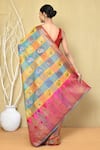 Shop_Nazaakat by Samara Singh_Multi Color Saree Banarasi Cotton Silk Woven Checks With Running Blouse_at_Aza_Fashions