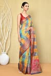 Buy_Nazaakat by Samara Singh_Multi Color Saree Banarasi Cotton Silk Woven Checks With Running Blouse_Online_at_Aza_Fashions