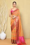 Buy_Nazaakat by Samara Singh_Multi Color Saree Banarasi Cotton Silk Woven Pattern With Running Blouse_at_Aza_Fashions
