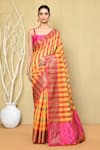 Buy_Nazaakat by Samara Singh_Multi Color Saree Banarasi Cotton Silk Woven Linear With Running Blouse_at_Aza_Fashions