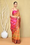 Buy_Nazaakat by Samara Singh_Multi Color Saree Banarasi Cotton Silk Woven Linear With Running Blouse_Online_at_Aza_Fashions
