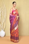 Buy_Nazaakat by Samara Singh_Orange Saree Banarasi Cotton Silk Woven Tear Drop Pattern With Running Blouse_Online_at_Aza_Fashions