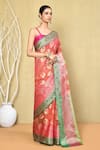 Buy_Nazaakat by Samara Singh_Multi Color Saree Banarasi Cotton Silk Woven Blossom With Running Blouse_Online_at_Aza_Fashions
