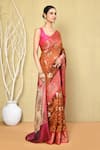 Buy_Nazaakat by Samara Singh_Multi Color Saree Banarasi Cotton Silk Woven Florette With Running Blouse_Online_at_Aza_Fashions