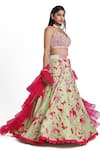 Nitisha Kashyap Official_Green Silk Hand Embroidered Tie-dye Leaf Neck Blouse Lehenga Set _Online_at_Aza_Fashions