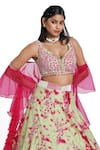 Shop_Nitisha Kashyap Official_Green Silk Hand Embroidered Tie-dye Leaf Neck Blouse Lehenga Set _Online_at_Aza_Fashions