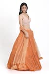 Buy_Nitisha Kashyap Official_Peach Silk Hand Embroidered Cutdana V Neck Blouse Lehenga Set  _Online_at_Aza_Fashions