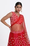 Buy_Nitisha Kashyap Official_Red Silk Hand Embroidered Cutdana V Neck Mirror Blouse Lehenga Set _Online_at_Aza_Fashions