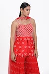 Shop_Nitisha Kashyap Official_Red Silk Hand Embroidered Beads Sweetheart Kurta Sharara Set  _Online_at_Aza_Fashions